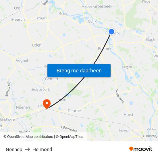 Gennep to Helmond map
