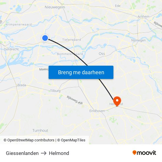 Giessenlanden to Helmond map