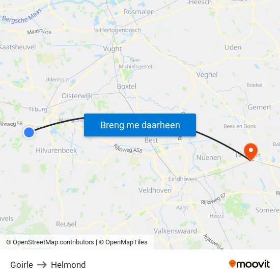 Goirle to Helmond map