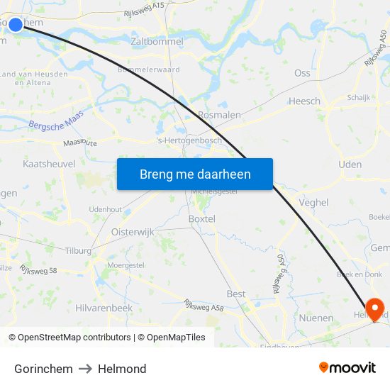 Gorinchem to Helmond map