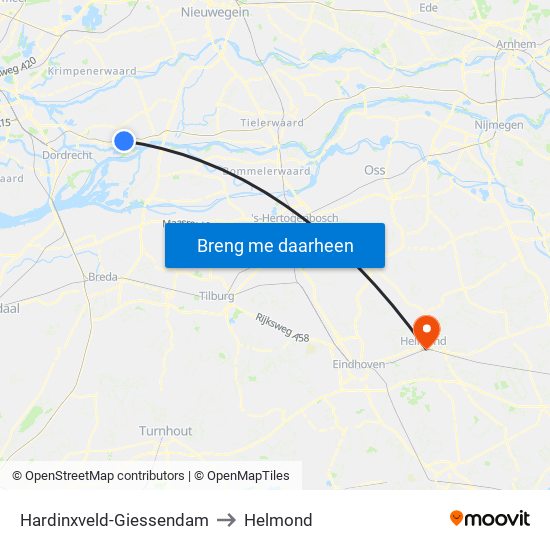 Hardinxveld-Giessendam to Helmond map