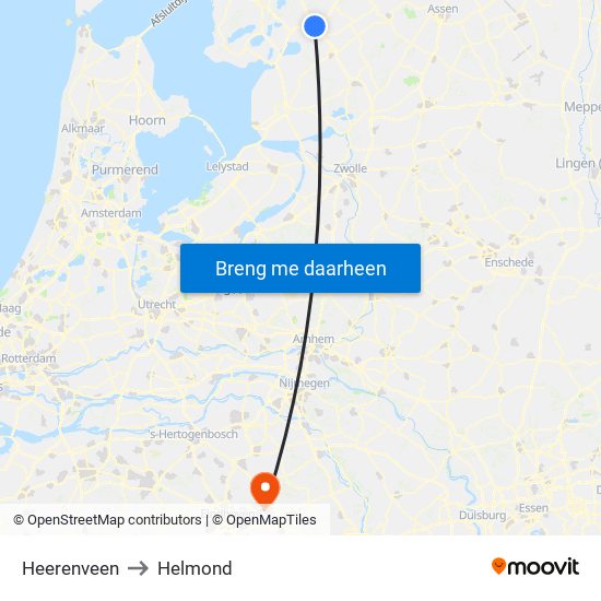Heerenveen to Helmond map