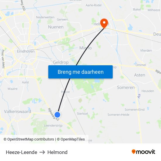 Heeze-Leende to Helmond map