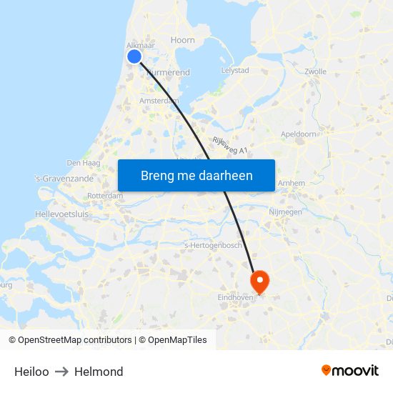 Heiloo to Helmond map