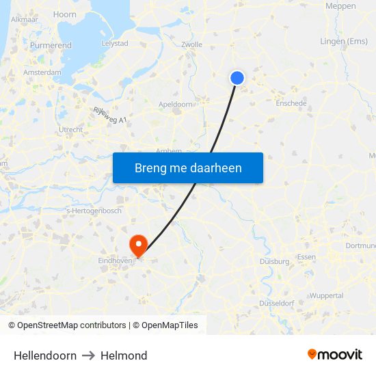 Hellendoorn to Helmond map