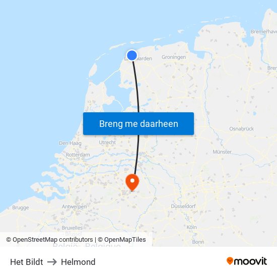 Het Bildt to Helmond map