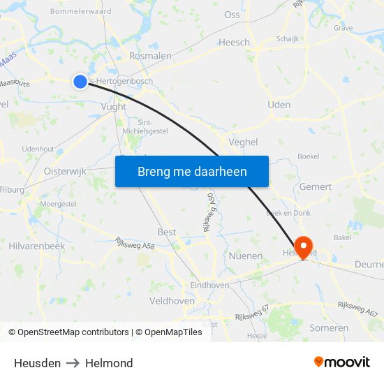 Heusden to Helmond map