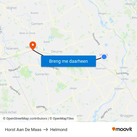 Horst Aan De Maas to Helmond map