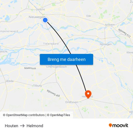 Houten to Helmond map