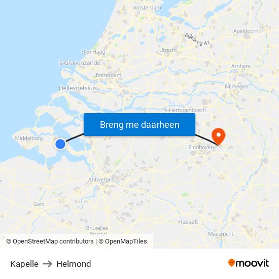 Kapelle to Helmond map
