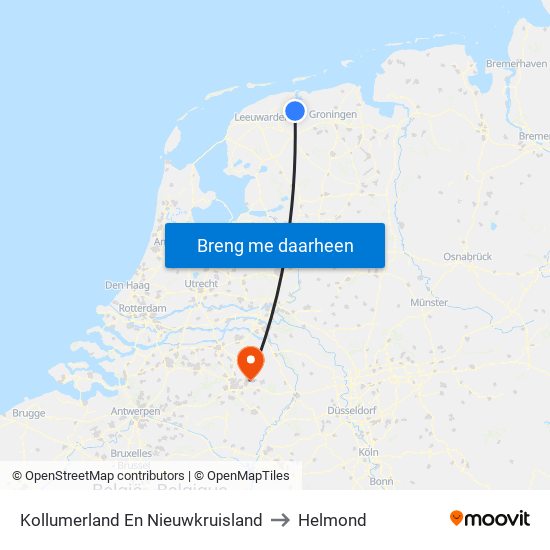 Kollumerland En Nieuwkruisland to Helmond map