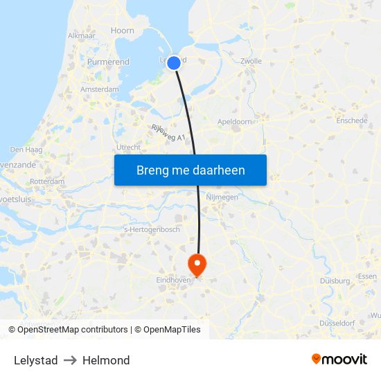 Lelystad to Helmond map