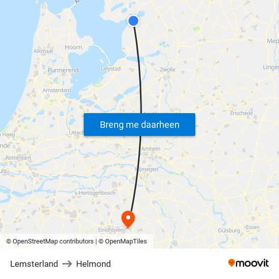 Lemsterland to Helmond map