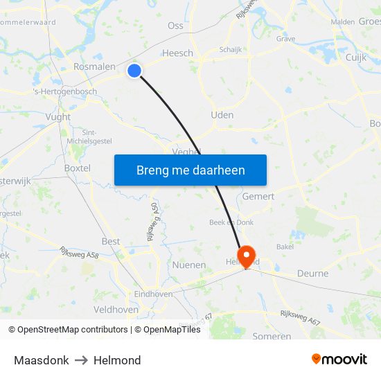 Maasdonk to Helmond map