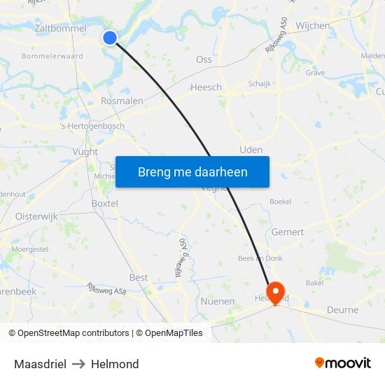 Maasdriel to Helmond map
