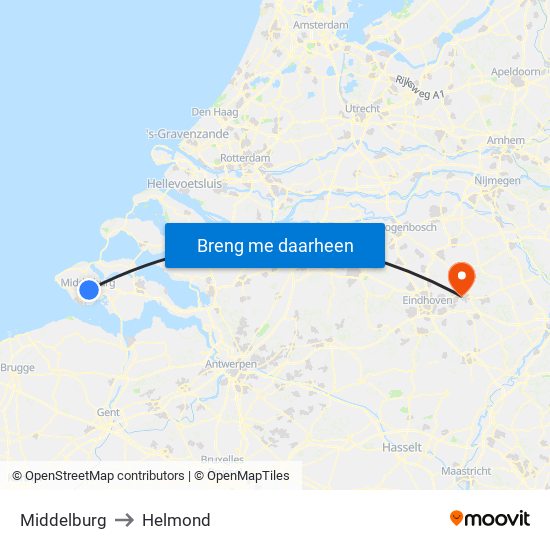 Middelburg to Helmond map