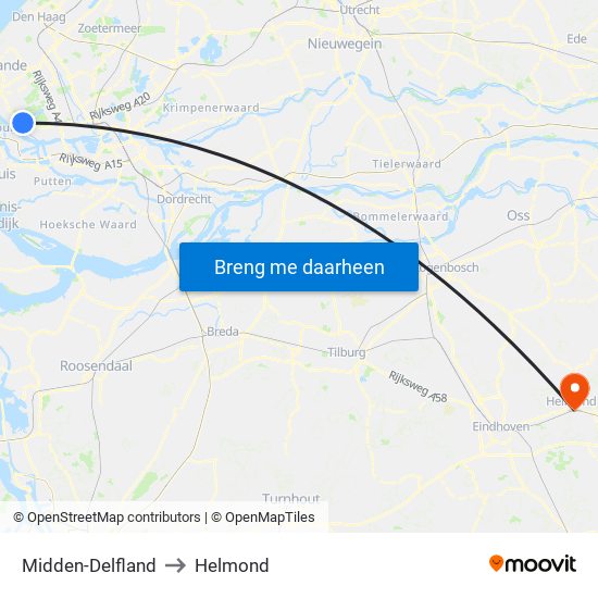 Midden-Delfland to Helmond map