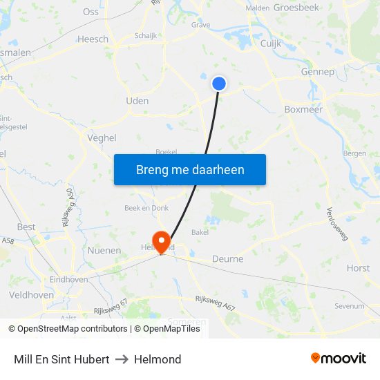 Mill En Sint Hubert to Helmond map