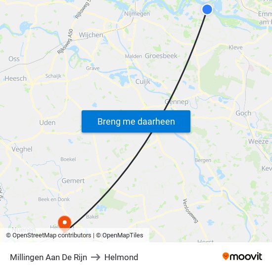 Millingen Aan De Rijn to Helmond map