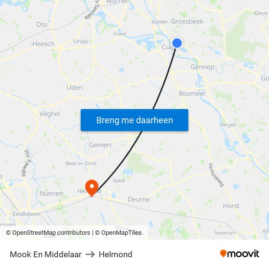 Mook En Middelaar to Helmond map