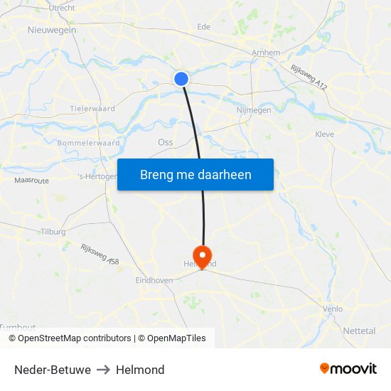 Neder-Betuwe to Helmond map