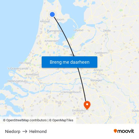 Niedorp to Helmond map