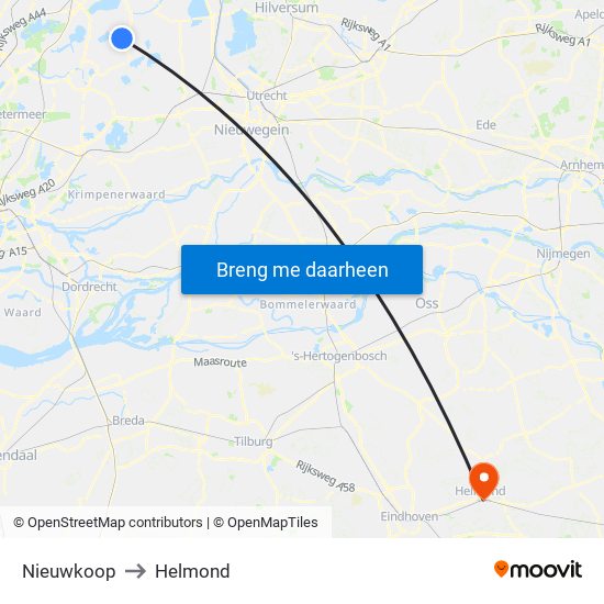 Nieuwkoop to Helmond map