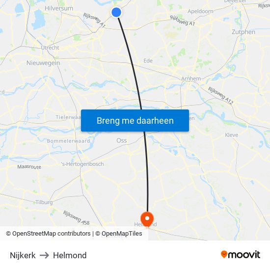 Nijkerk to Helmond map