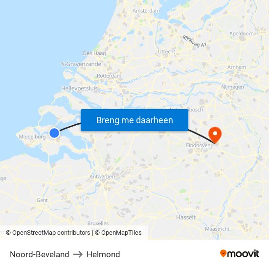 Noord-Beveland to Helmond map