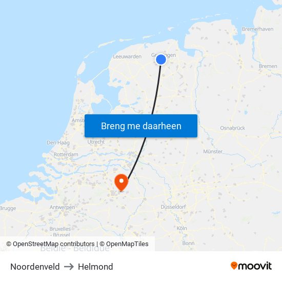 Noordenveld to Helmond map