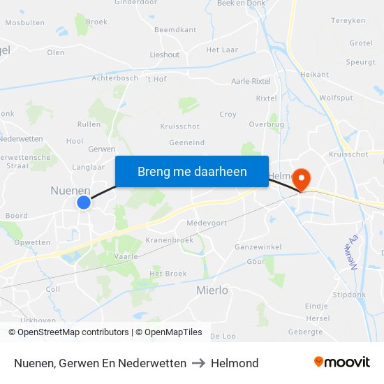 Nuenen, Gerwen En Nederwetten to Helmond map