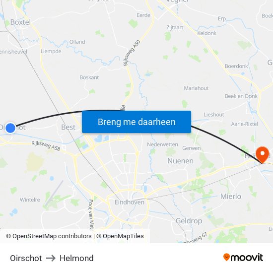 Oirschot to Helmond map