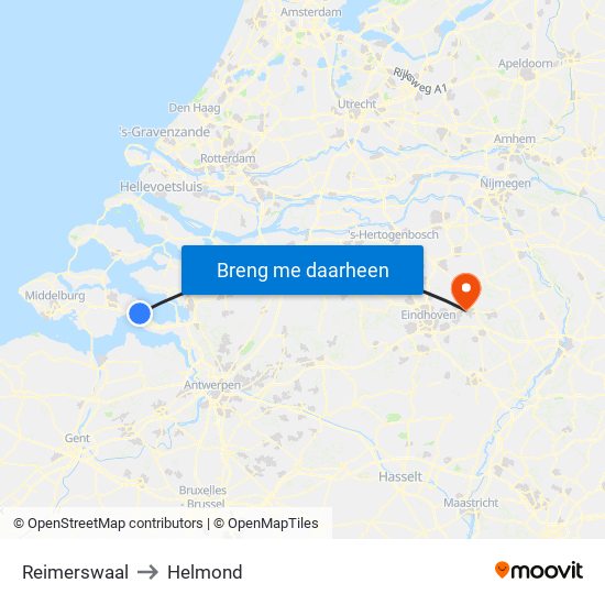 Reimerswaal to Helmond map