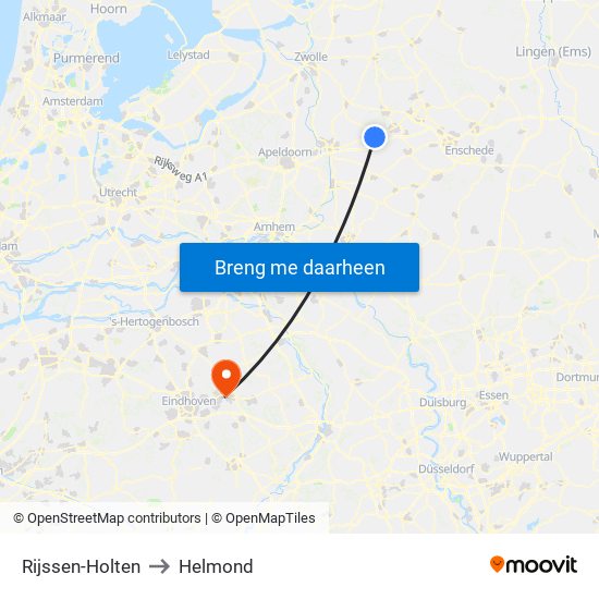 Rijssen-Holten to Helmond map