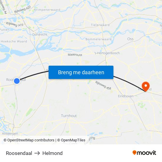 Roosendaal to Helmond map