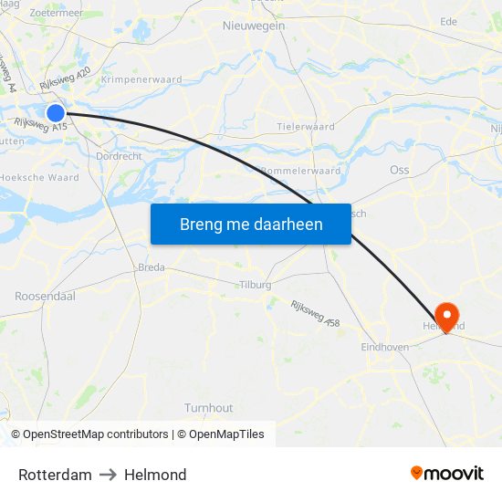 Rotterdam to Helmond map