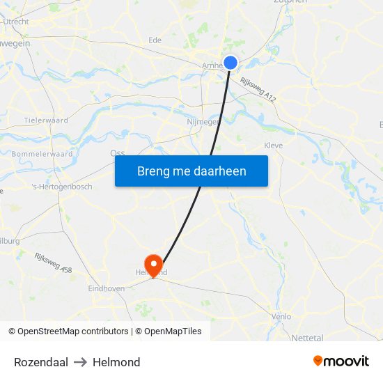 Rozendaal to Helmond map