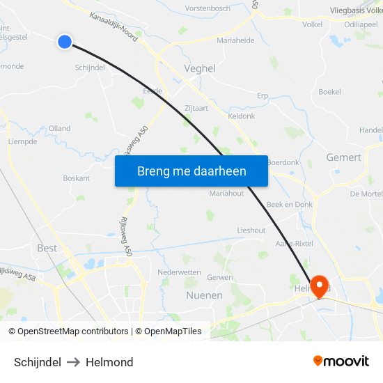 Schijndel to Helmond map