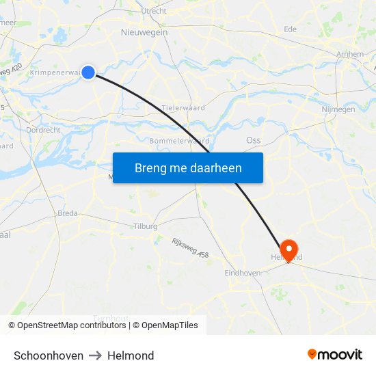 Schoonhoven to Helmond map