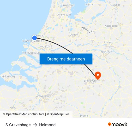'S-Gravenhage to Helmond map