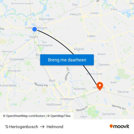 'S-Hertogenbosch to Helmond map