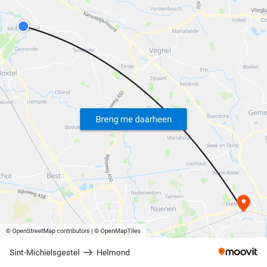 Sint-Michielsgestel to Helmond map