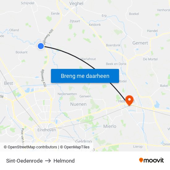 Sint-Oedenrode to Helmond map