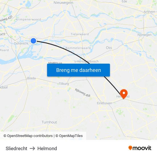 Sliedrecht to Helmond map