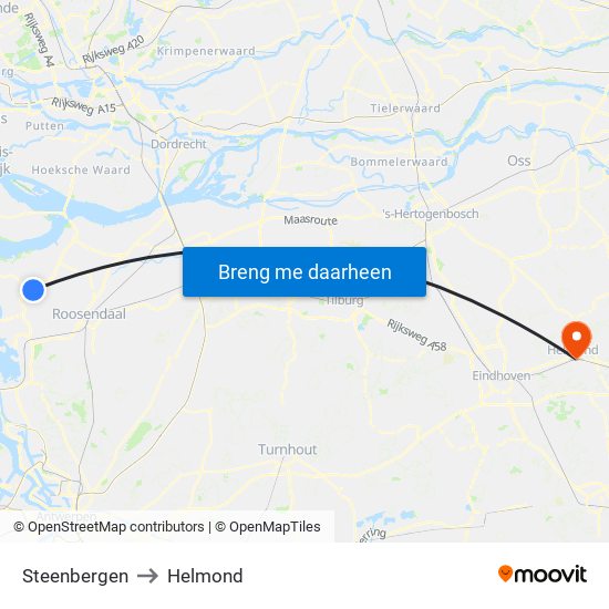 Steenbergen to Helmond map