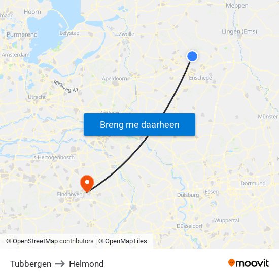 Tubbergen to Helmond map