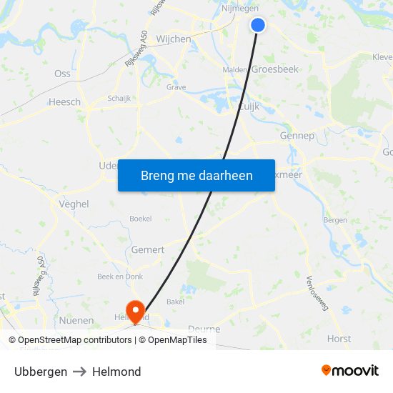 Ubbergen to Helmond map