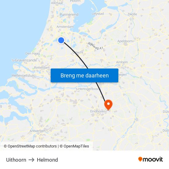 Uithoorn to Helmond map