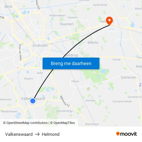 Valkenswaard to Helmond map