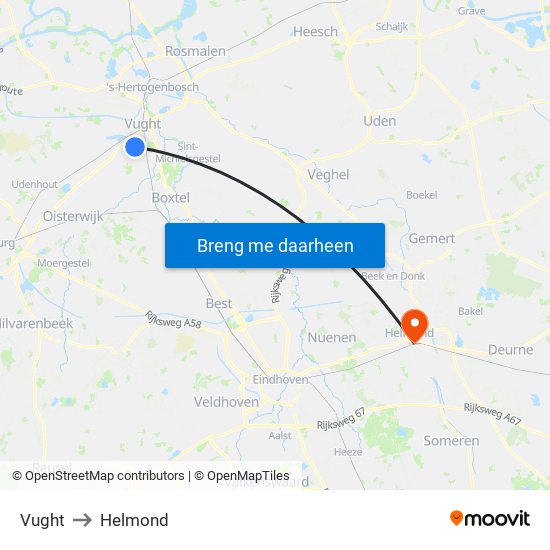 Vught to Helmond map